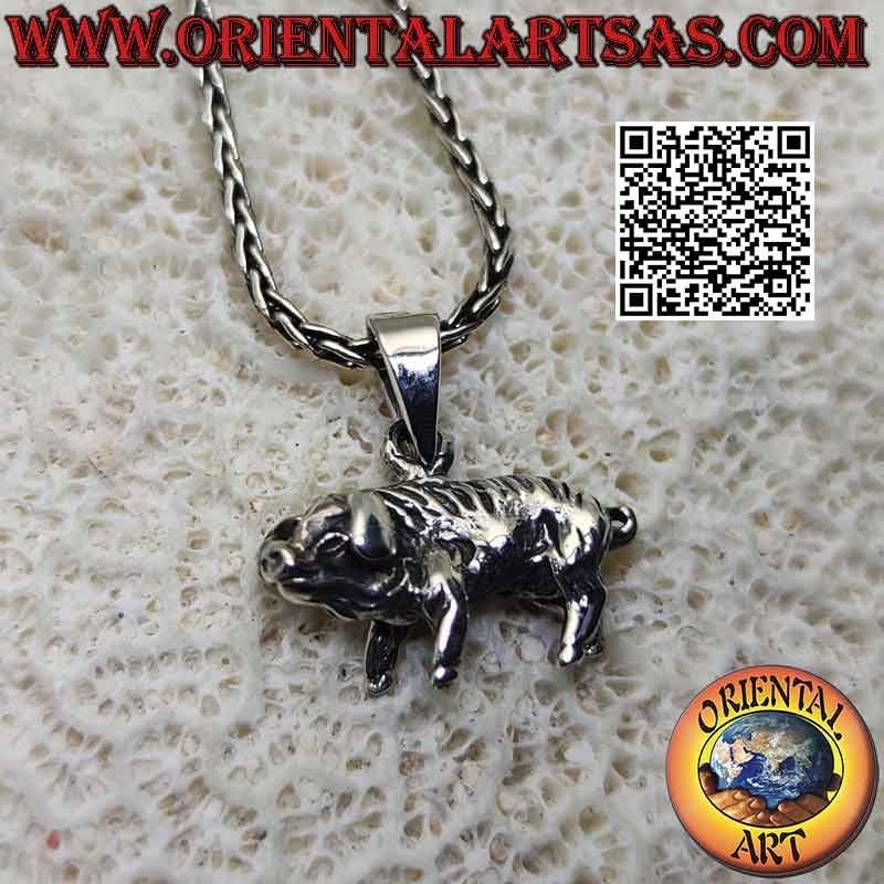 Pendentif en argent en forme de cochon (tridimensionnel)