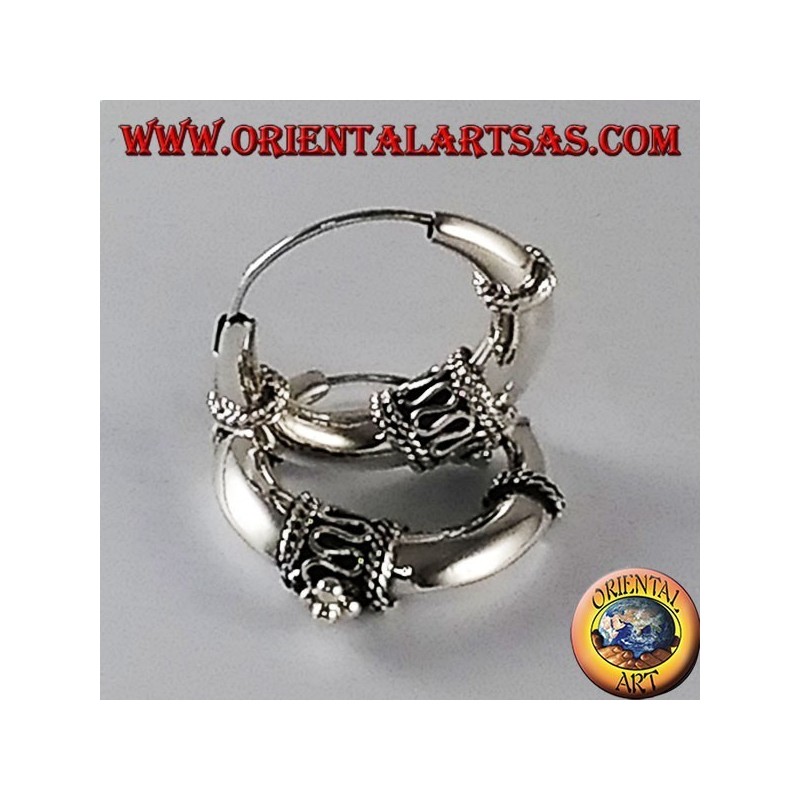Boucles d'oreilles en argent cercle croissant moyenne décoré