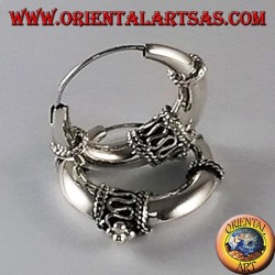 Silver earrings medium decorated crescent circle