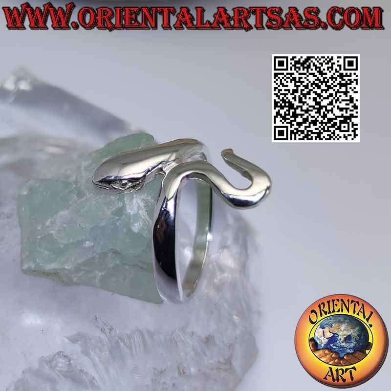 Anello in argento a forma di serpente liscio in movimento sinuoso (un giro)