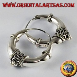 Silver earrings medium decorated crescent circle