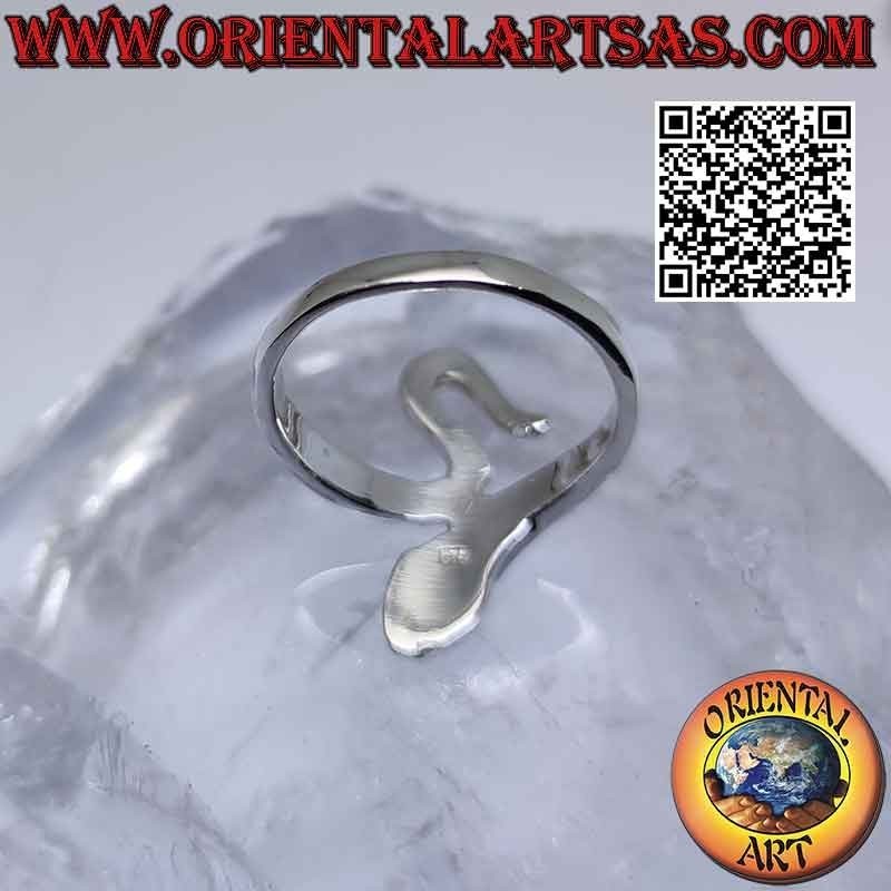 Silver ring in the shape of a smooth snake in sinuous movement (one turn)