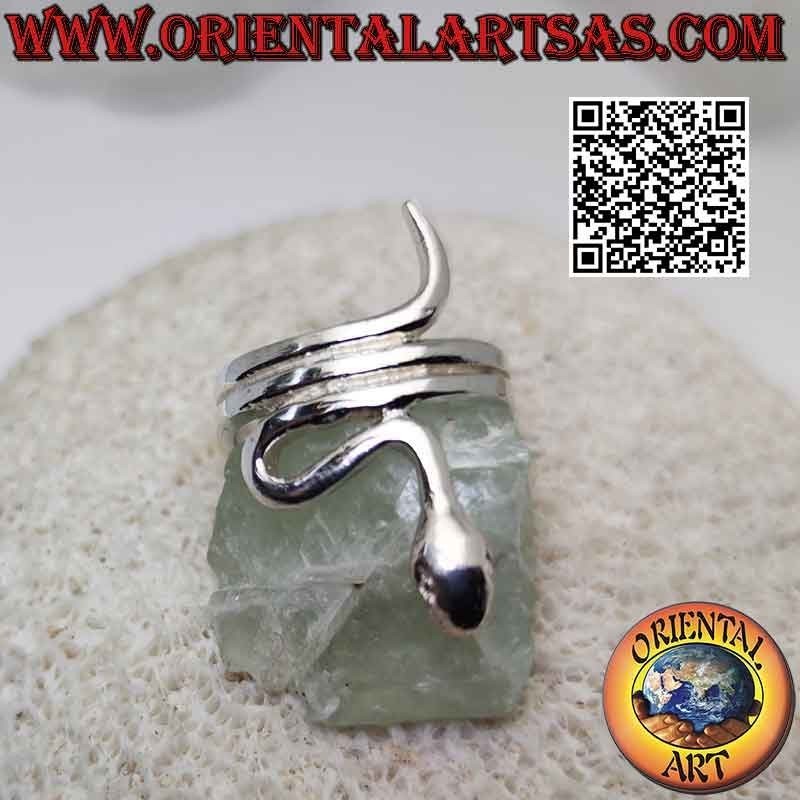 Anillo de plata con forma de serpiente lisa en movimiento sinuoso (tres vueltas)