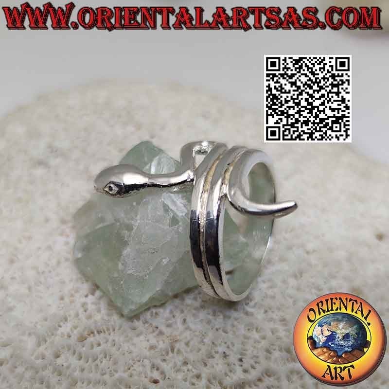 Anello in argento a forma di serpente liscio in movimento sinuoso (tre giri)