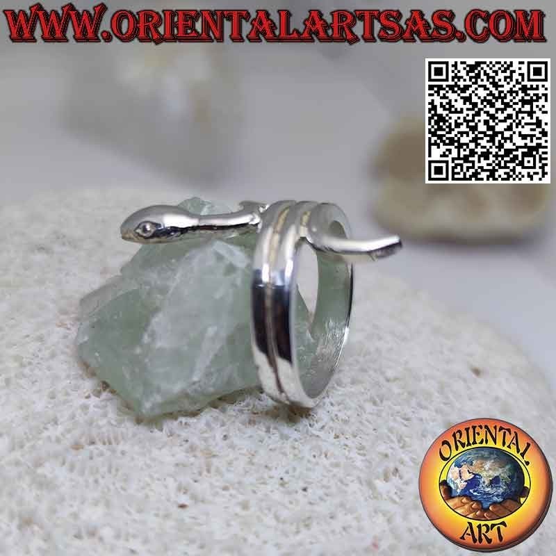 Bague en argent en forme de serpent lisse en mouvement sinueux (trois tours)