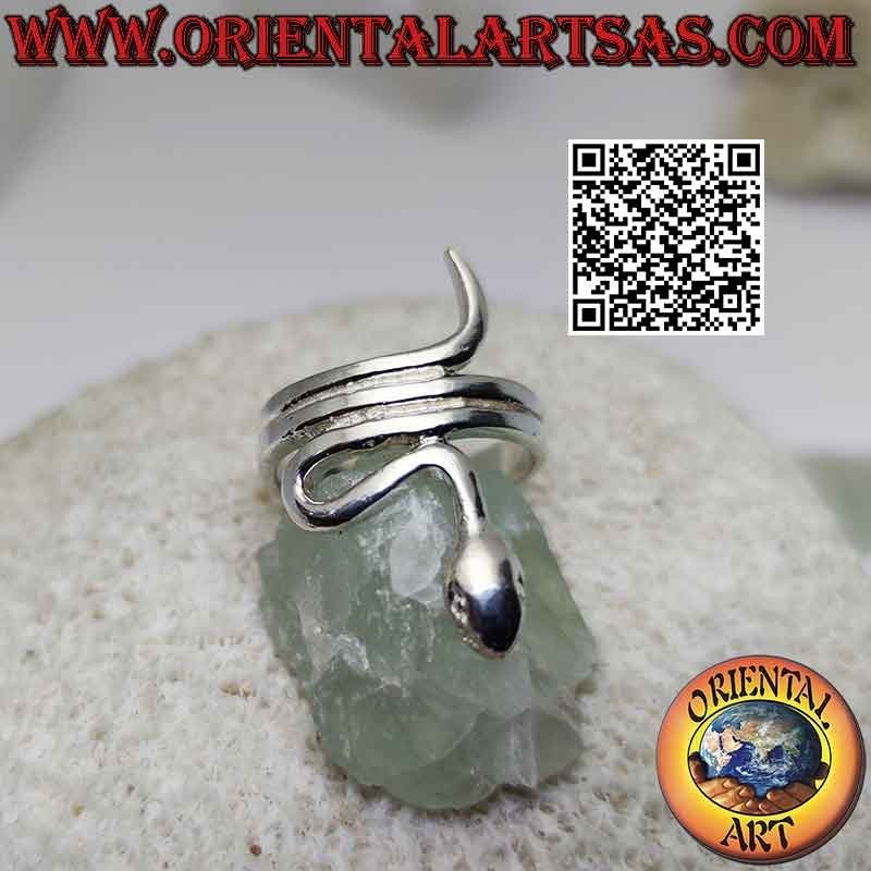 Bague en argent en forme de serpent lisse en mouvement sinueux (trois tours)