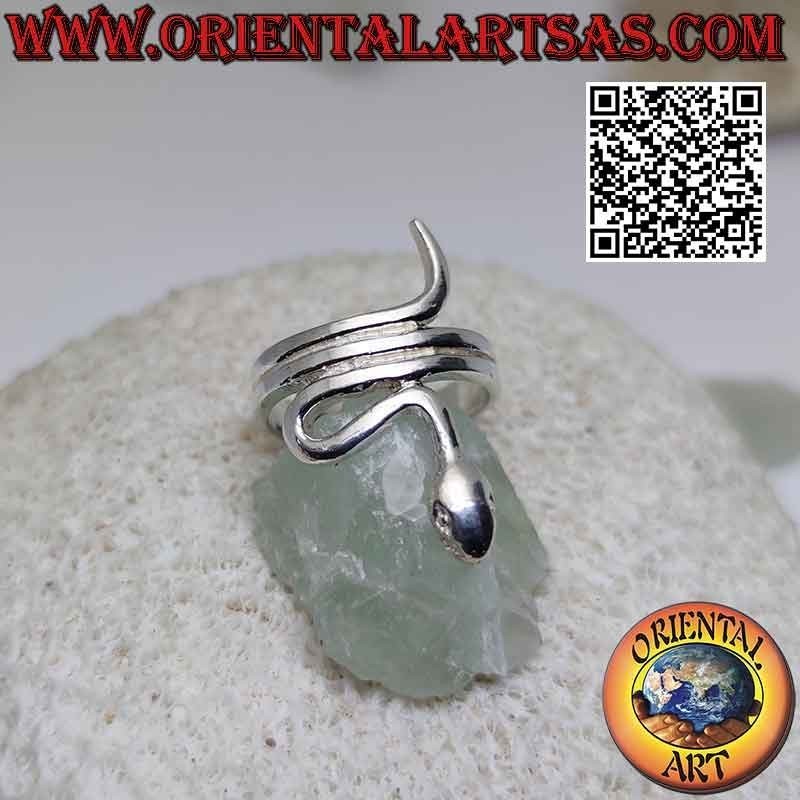Anillo de plata con forma de serpiente lisa en movimiento sinuoso (tres vueltas)