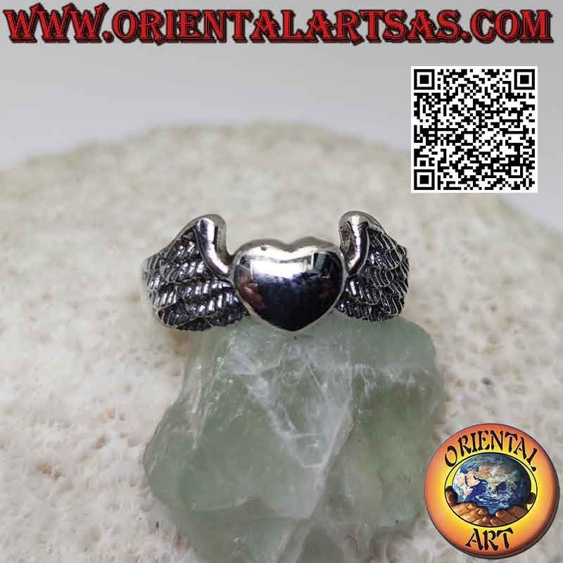 Silver ring, heart with wings (symbol of elevation to the sky)