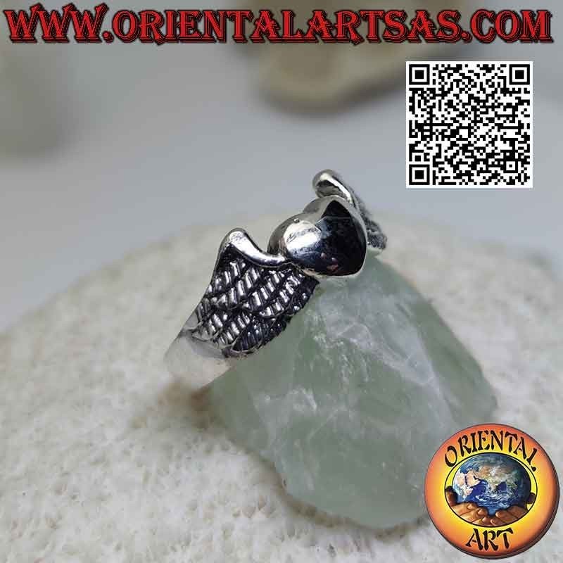 Silver ring, heart with wings (symbol of elevation to the sky)