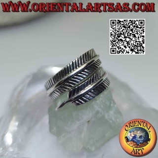 Anillo de plata pluma larga gruesa ajustable, símbolo de purificación
