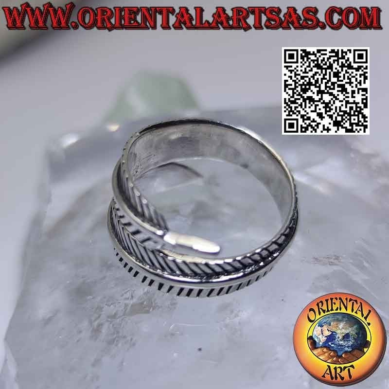 Bague argent longue plume épaisse réglable, symbole de purification