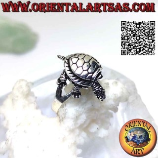 Bague en argent avec une tortue terrestre mobile (en mouvement) ou une tortue d'Hermann
