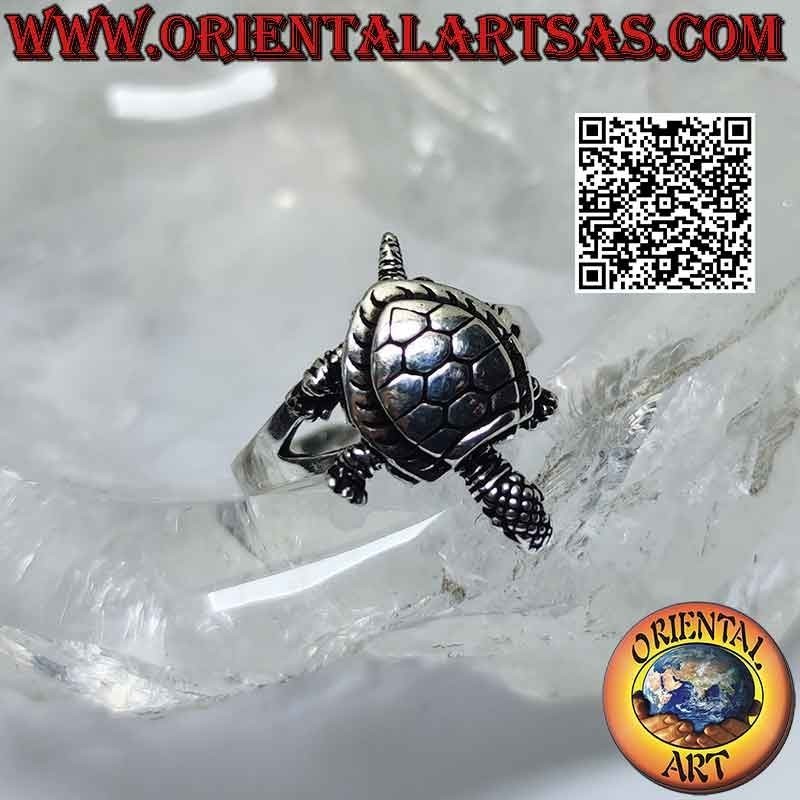 Bague en argent avec une tortue terrestre mobile (en mouvement) ou une tortue d'Hermann