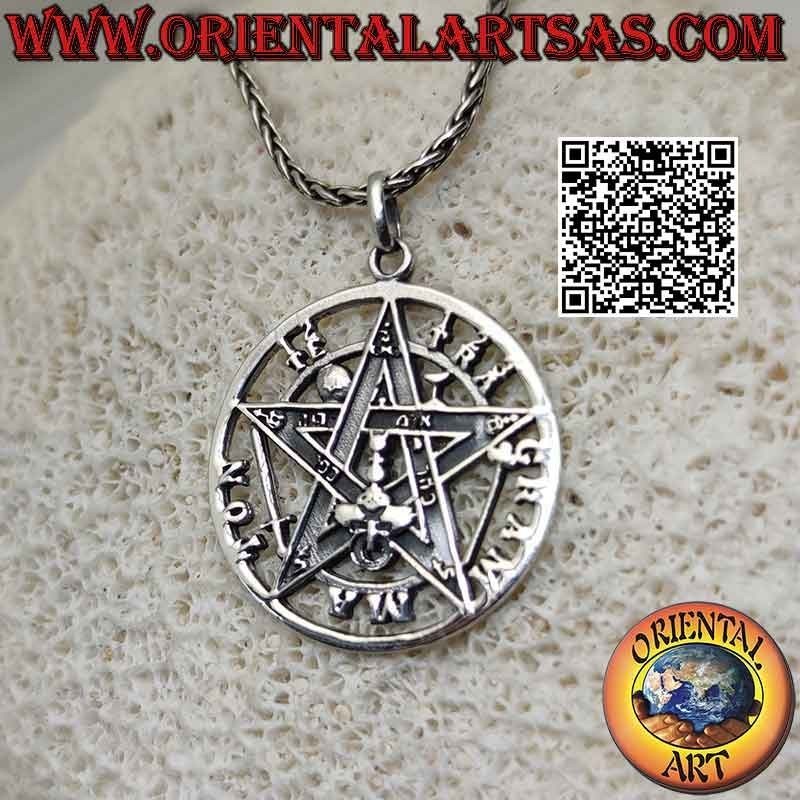 Pendentif en argent Tétragramme (Étoile Microcosmique ou Talisman avec Pentagramme) grand