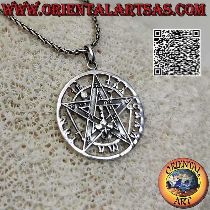Colgante Tetragrámaton de plata (Estrella Microcósmica o Talismán con Pentagrama) grande