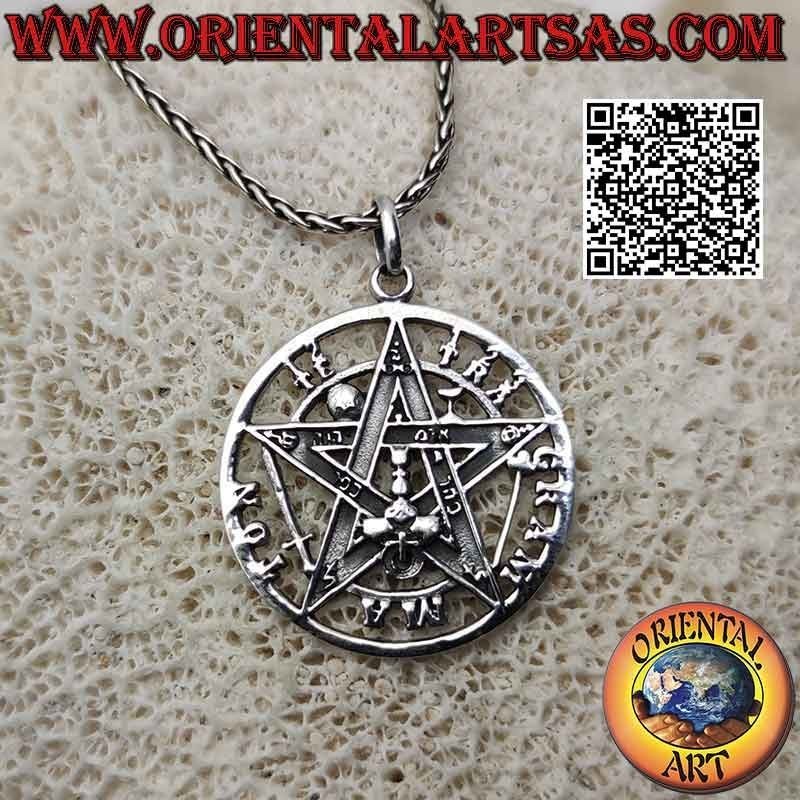 Ciondolo in argento Tetragrammaton (Stella Microcosmica o Talismano con Pentagramma) grande