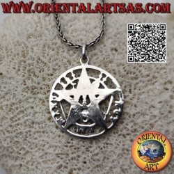 Ciondolo Tetragrammaton In Argento 925 Con Catana, Medaglione Pentacolo Rotondo 28 Mm, Gioiello Spiritualità