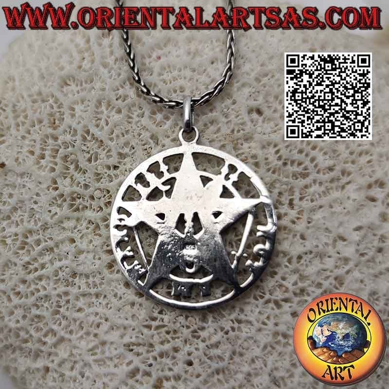 Ciondolo in argento Tetragrammaton (Stella Microcosmica o Talismano con Pentagramma) grande
