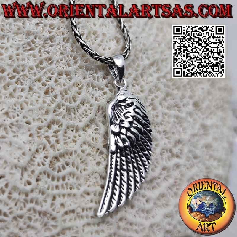 Pendentif en argent, aile d'ange avec plumes en relief