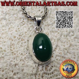 Ciondolo in argento con agata verde ovale cabochon su montatura liscia semplice