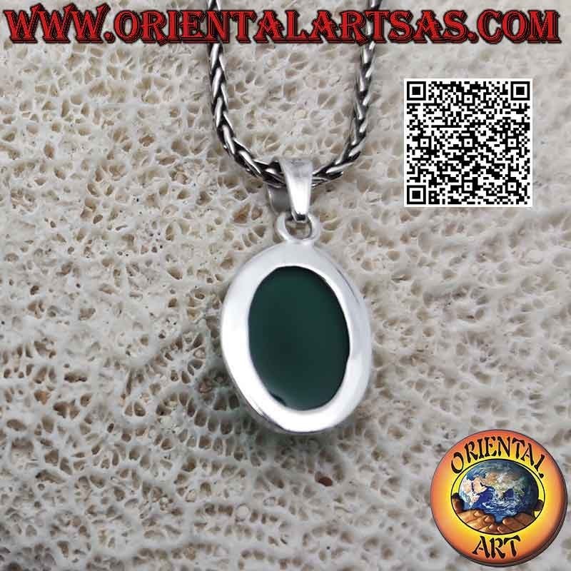Ciondolo in argento con agata verde ovale cabochon su montatura liscia semplice