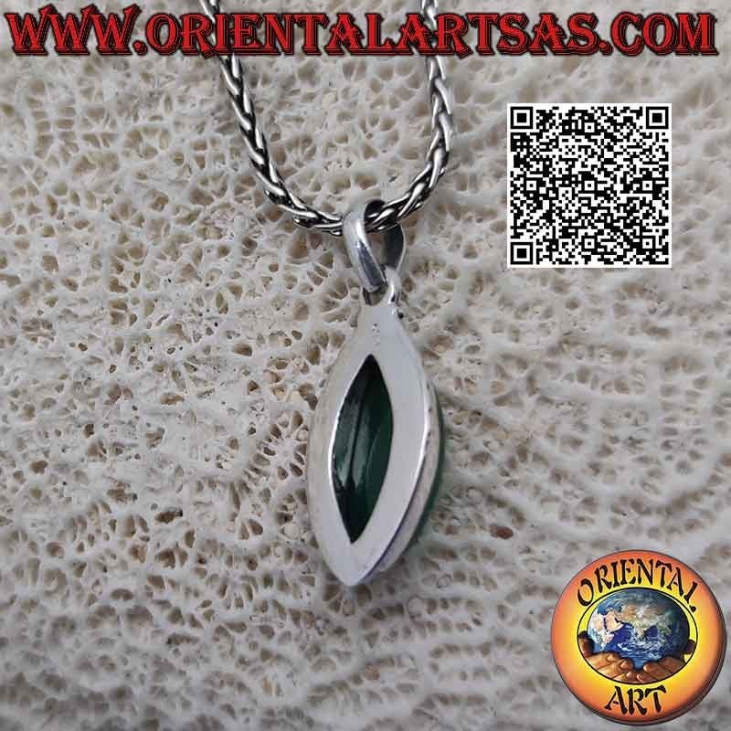Silver pendant with cabochon shuttle green agate on a simple interlacing setting
