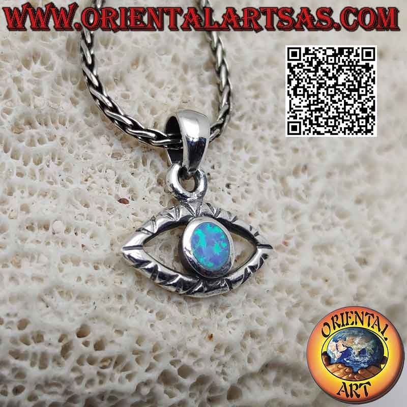 Silver pendant, the evil eye (Turkish eye) with harlequin opal pupil