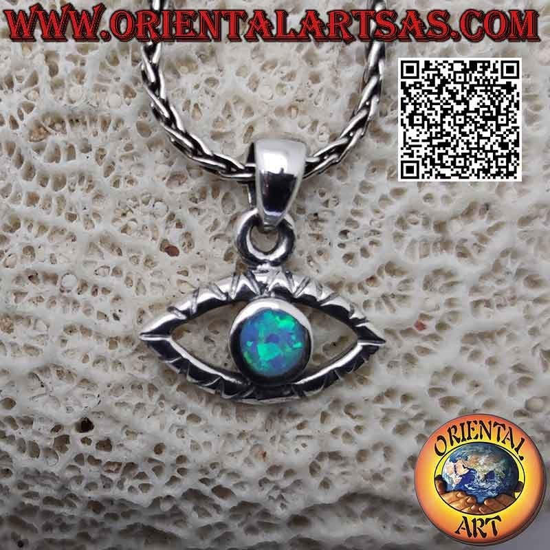 Colgante de plata, el mal de ojo (ojo turco) con pupila de ópalo arlequín