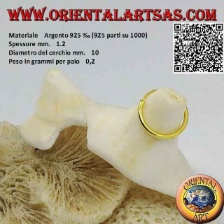 Orecchini in argento a cerchio lisci placcati in oro da 1,2 mm di spessore