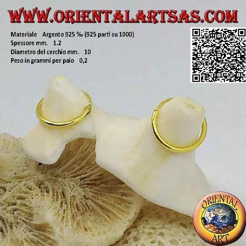 Orecchini in argento a cerchio lisci placcati in oro da 1,2 mm di spessore