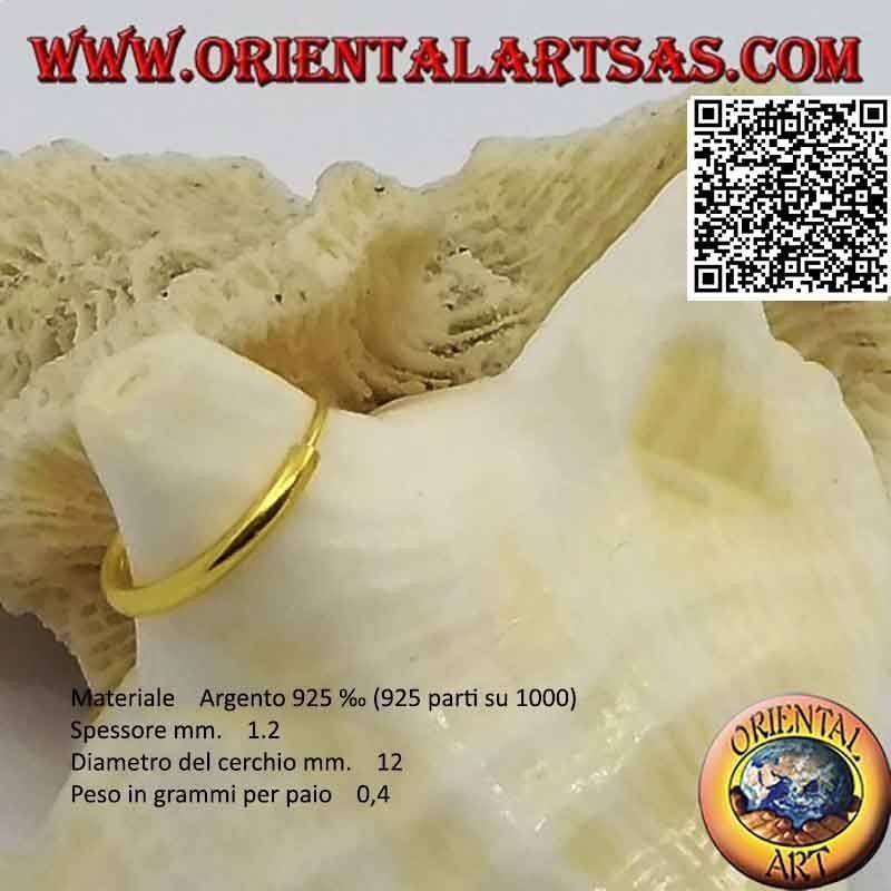 Pendientes de plata de aro liso chapados en oro de 1,2 mm de grosor