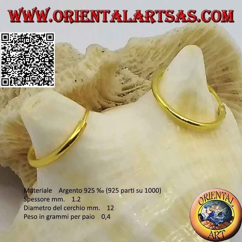 Pendientes de plata de aro liso chapados en oro de 1,2 mm de grosor
