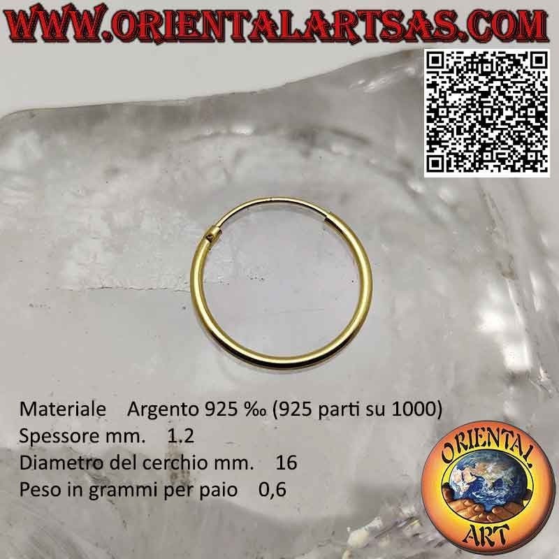 1.2mm Thick Gold Plated Smooth Hoop Silver Earrings