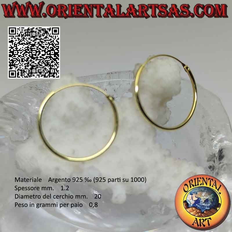 Boucles d'oreilles créoles lisses en argent plaqué or de 1,2 mm d'épaisseur