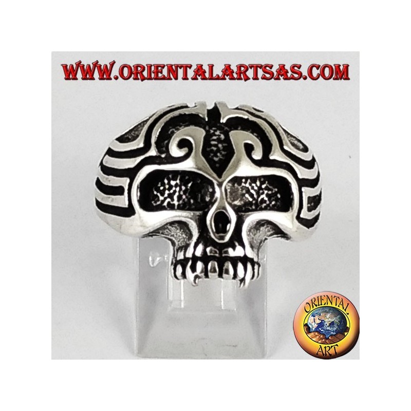 Silver ring skull Maori