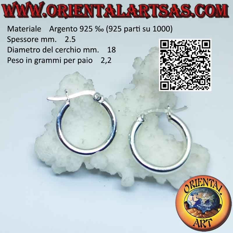 Silberne Ohrringe, einfache glatte 2,5 mm dicke Kreise (Hebel)