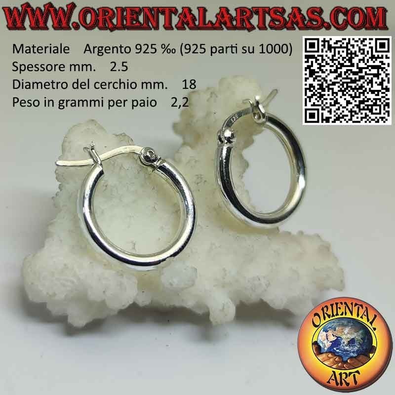 Silberne Ohrringe, einfache glatte 2,5 mm dicke Kreise (Hebel)