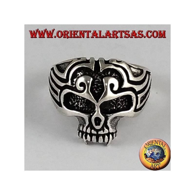Silver ring skull Maori