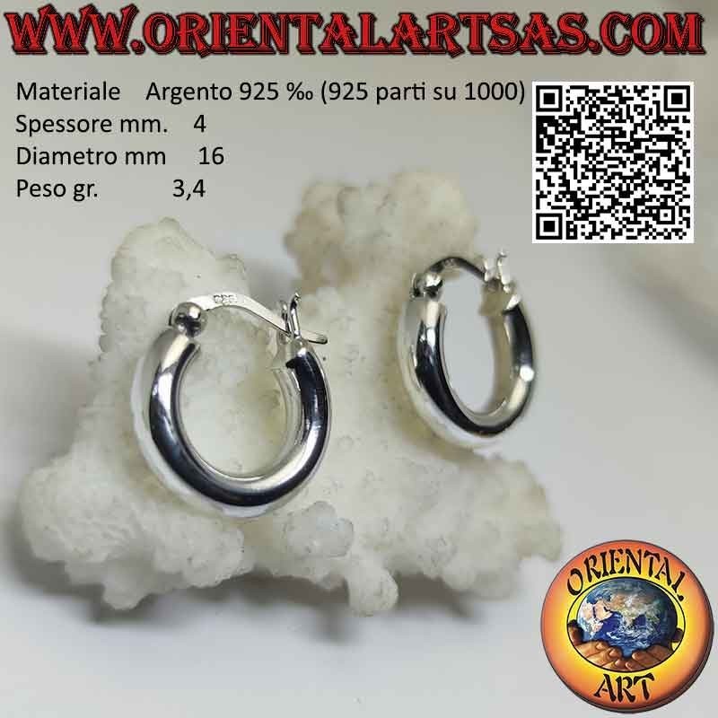 Silver earrings, plain smooth 4mm thick circles (lever)