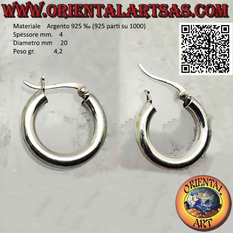 Boucles d'oreilles en argent, cercles lisses unis de 4 mm d'épaisseur (levier)