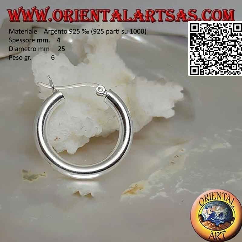 Orecchini in argento, cerchi lisci semplici da 4 mm di spessore (leva)