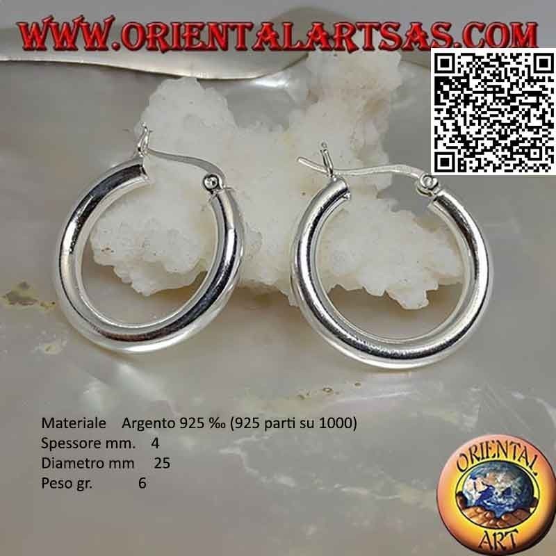 Silver earrings, plain smooth 4mm thick circles (lever)
