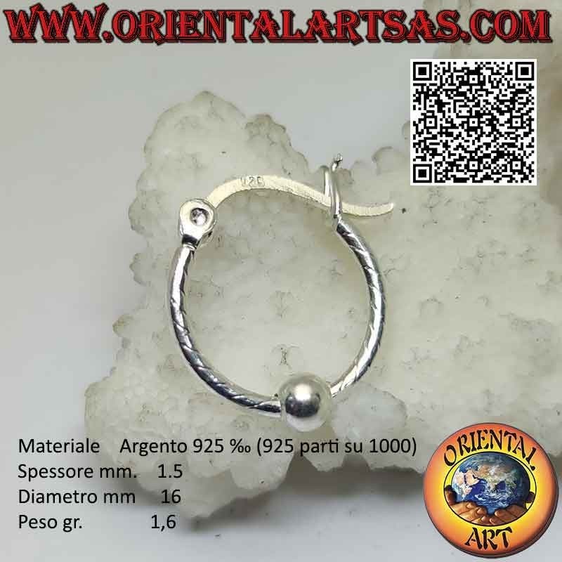 925 ‰ Silberohrring, Kreis gearbeitet mit Bändern mit zentraler 4 mm Kugel (Hebel)