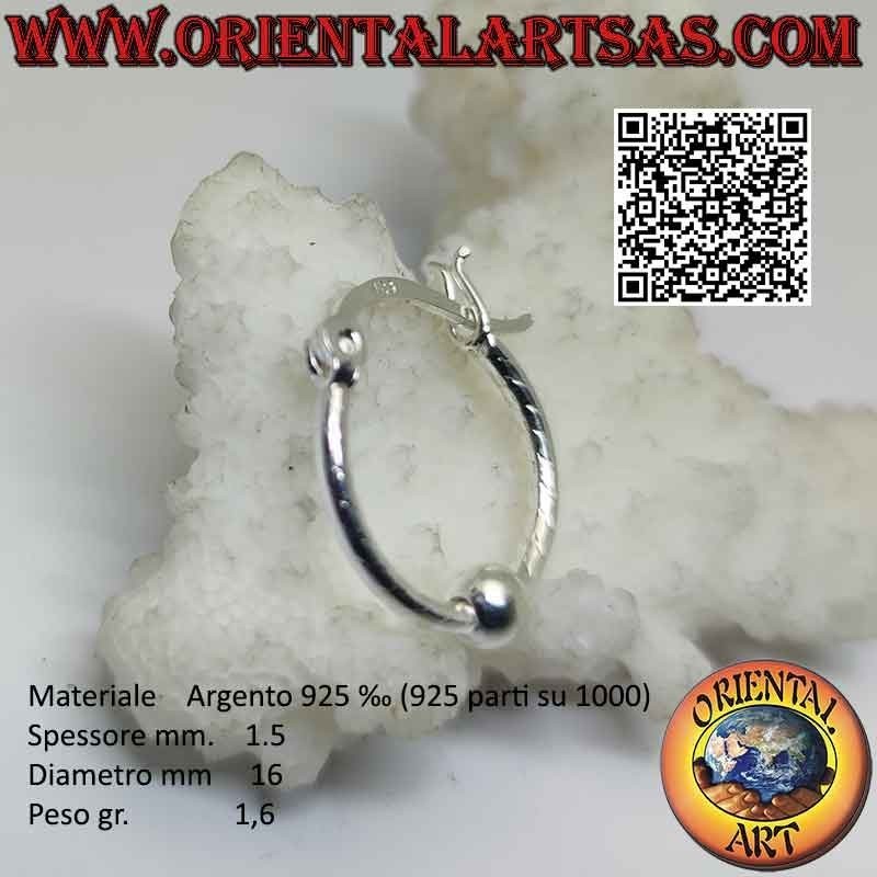 925 ‰ Silberohrring, Kreis gearbeitet mit Bändern mit zentraler 4 mm Kugel (Hebel)