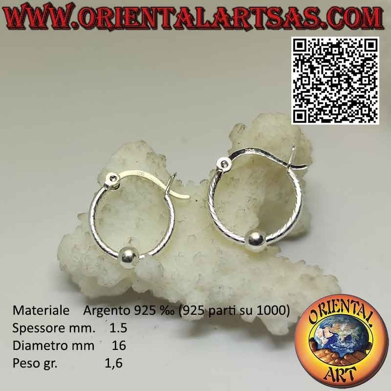 Pendiente de plata 925 ‰, círculo trabajado con bandas con bola central de 4 mm (palanca)