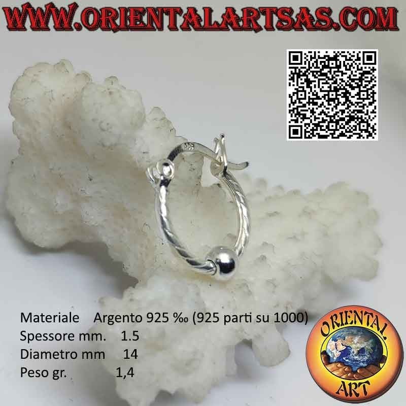 925 ‰ silver earring, circle worked with bands with central 4 mm ball (lever)