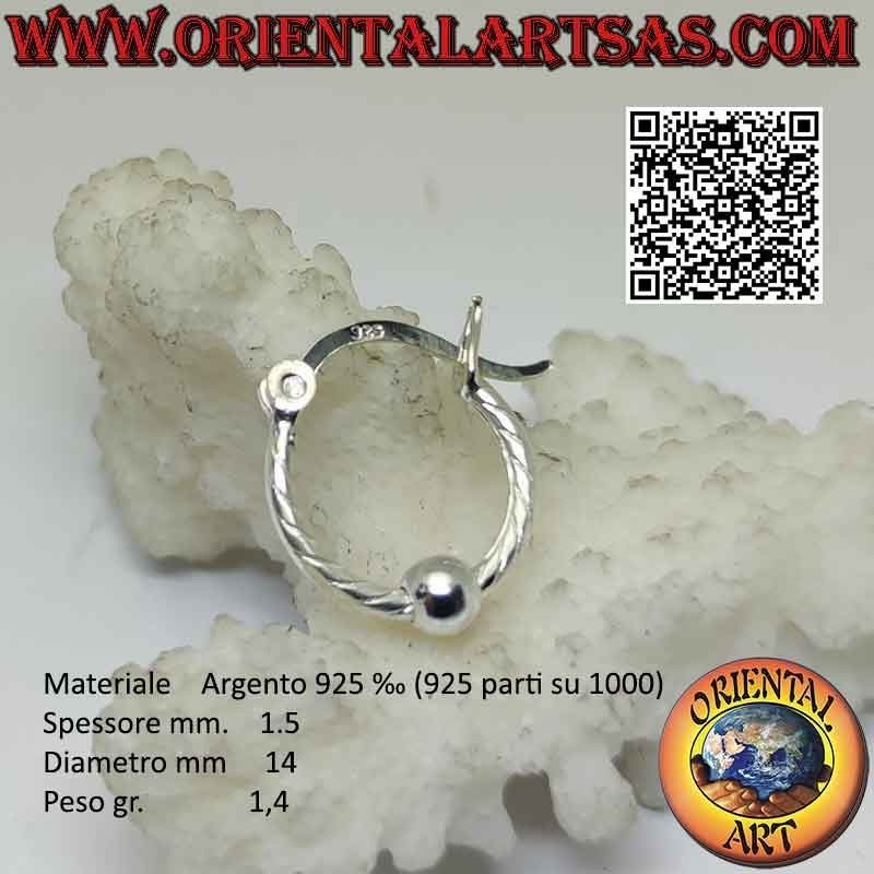 925 ‰ silver earring, circle worked with bands with central 4 mm ball (lever)