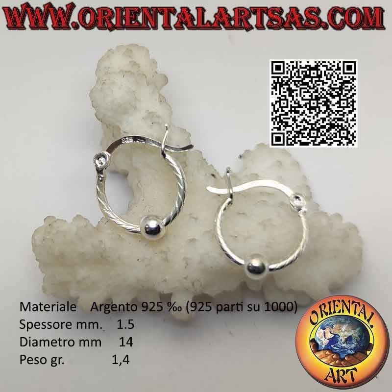 925 ‰ silver earring, circle worked with bands with central 4 mm ball (lever)