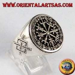Silber Ring, Aegishjalmur und vegvisir mit keltischen Runen