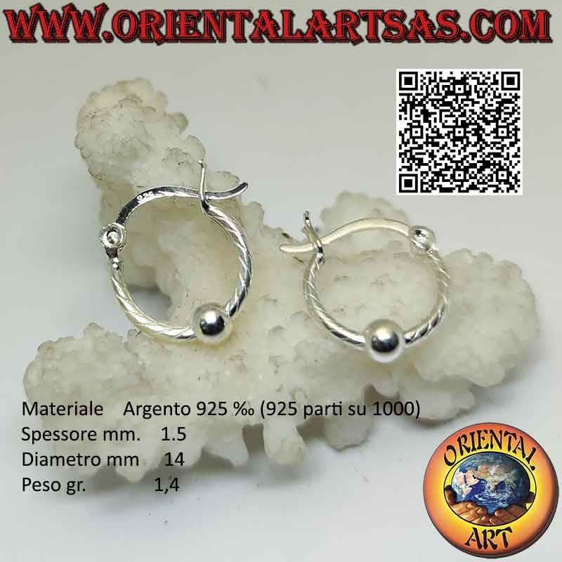 925 ‰ silver earring, circle worked with bands with central 4 mm ball (lever)